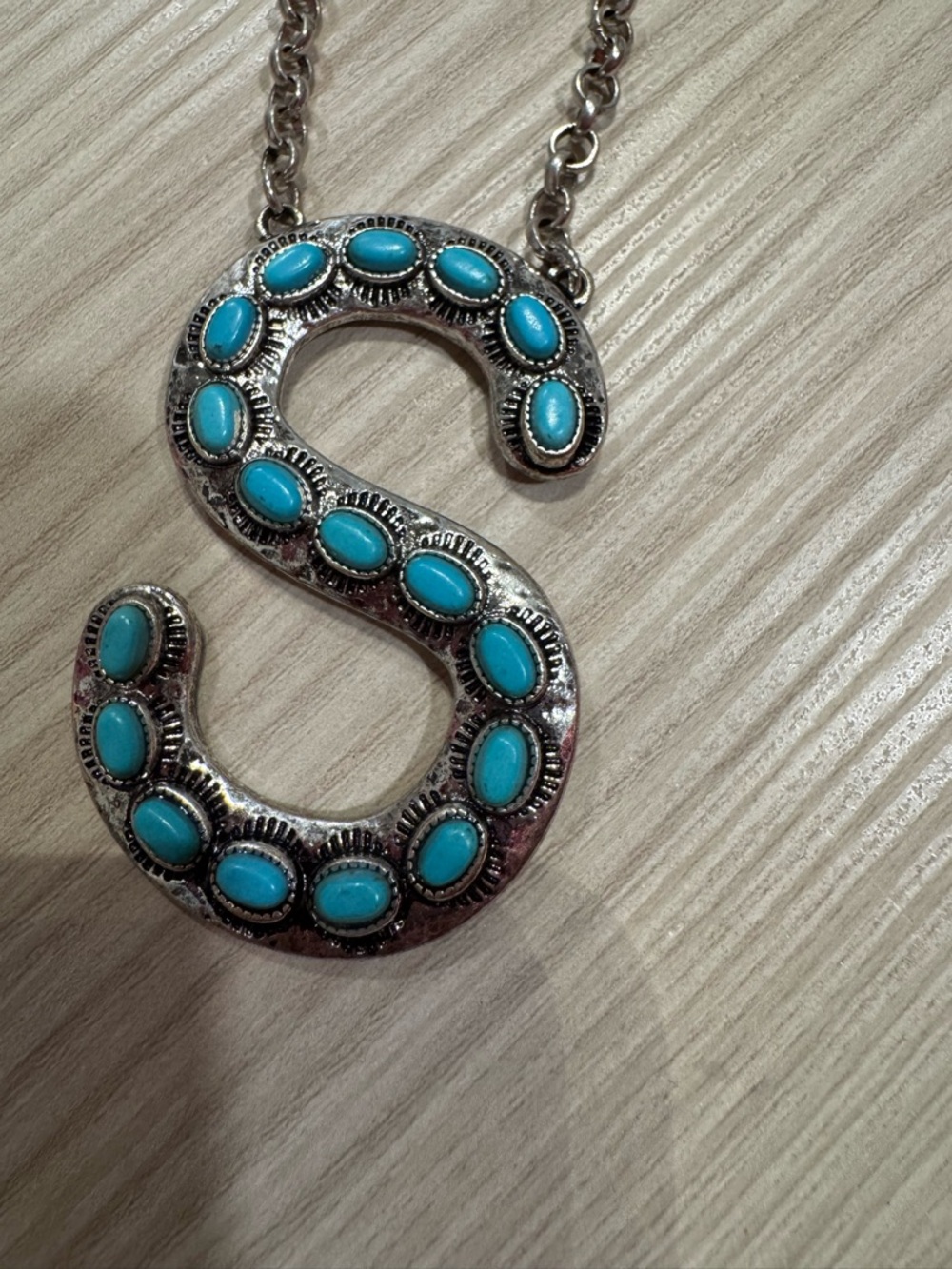 Turquoise Stone 'S' Pendant Necklace - Women's Jewelry